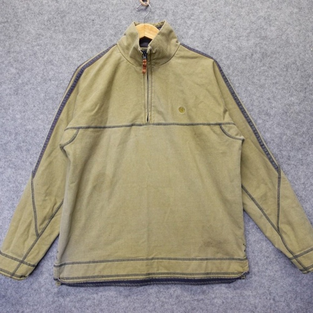 FAT FACE Sweatshirt‎ Mens M Green Fleece Pullover Outdoor Gorpcore Panel 1/4 Zip